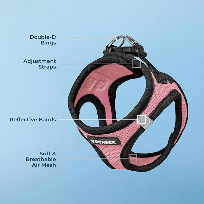 Voyager Step-In Air Dog Harness by Best Pet Supplies - All Weather Mesh Step in Vest Harness for Small and Medium Dogs, Pink/Black Trim, size XS - Chest: 13 - 14.5"