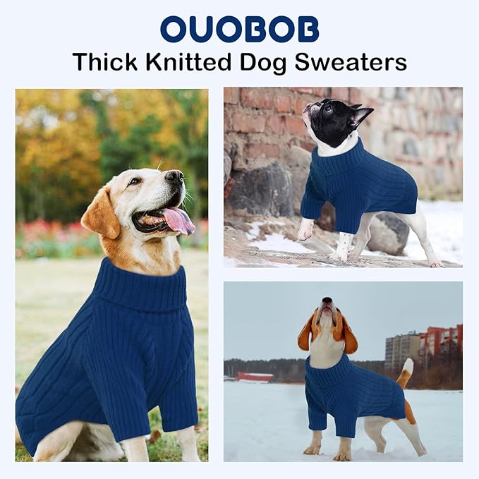 XL Dog Sweaters - Warm Winter Fall Dog Knitwear, Turtleneck Doggie Christmas Sweater, Pet Sweatshirt Clothes Outfit Knit Labrador (Blue XL)
