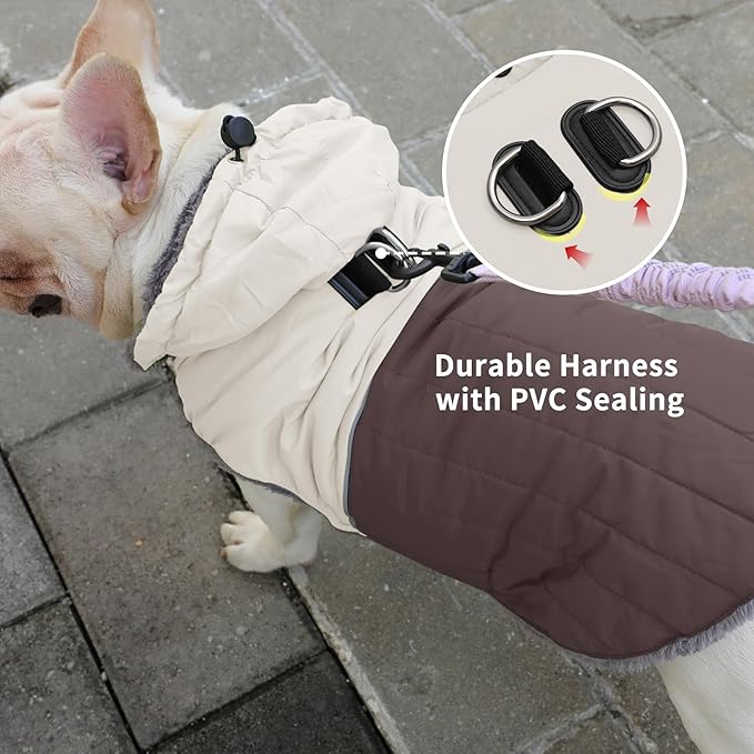 Detachable Hooded Dog Coat with Harness for Medium Dogs,Super Warm Fleece Puppy Jacket for Cold Winter Doggie Coats,Brown XL