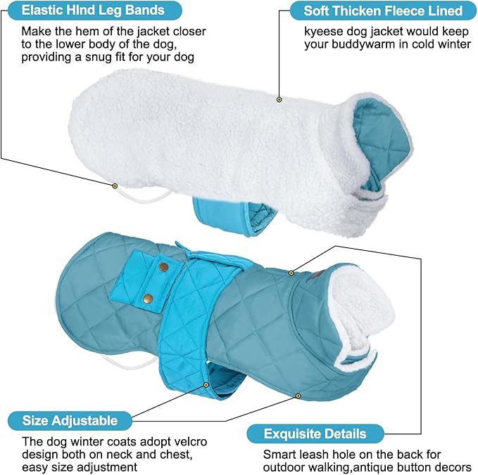 KYEESE Dog Coat Soft Pet Sweater for Cold Weather Windproof Dog Coats for Small Dogs Warm Pet Winter Puffer Coat with Leash Hole Thick Cat Clothes with Pocket Waterproof Dogs Jacket with Fleece Lined