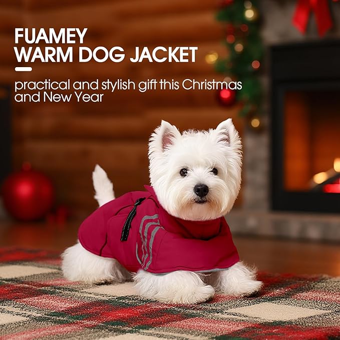 FUAMEY Dog Cold Weather Coats,Dog Winter Jackets for Large Dogs Warm Dogs Coat with Reflective Strips Waterproof Pet Snowsuit Thick Paded Pets Vest for Beagle Corgi Wine Red L