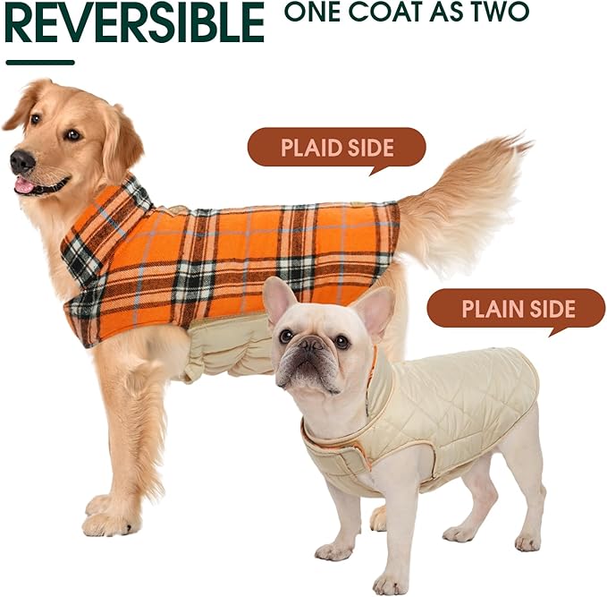 Kuoser Warm Dog Coat, Waterproof Dog Jacket for Extra Large Dogs, Adjustable Durable XL Doggie Winter Coat Reversible Cozy Puppy Cold Weather Apparel from Small to Large Breed, Orange XL