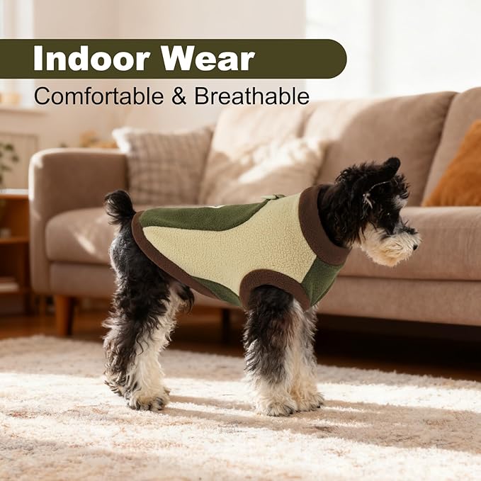Dog Fleece Sweater,Winter & Fall, Dog Vest with Leash Ring, Warm Soft Coats for Small Dogs, Stretchy & Comfortable Jackets for Walking Hiking,Running,Machine Washable,Army Green,Size S