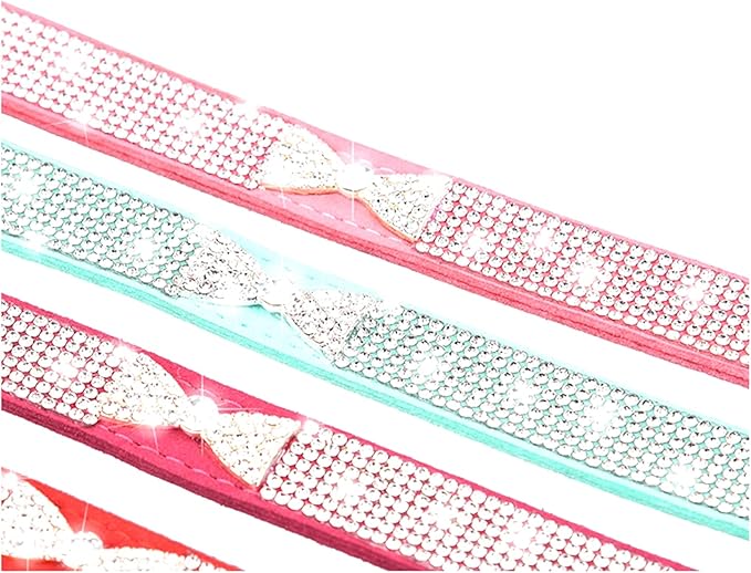 Serijoars Small Dog Collar with Rhinestone Crystal Diamond Colorful Bling Girl Puppy Cat Collars (L, Pink3)