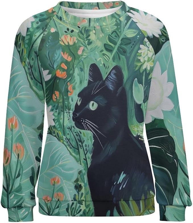Long Sleeve Shirts for Women Cat Oil Painting Shirt 3D Graphic Sweatshirts Fall Pullover Crewneck Vintage Boho Tops