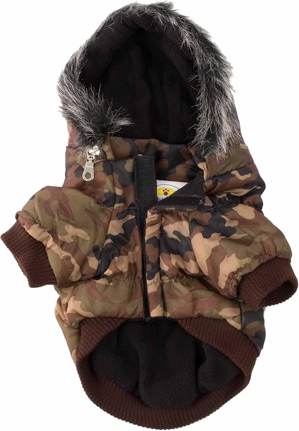 PET LIFE Classic Metallic Fashion Pet Dog Coat Jacket Parka w/ 3M Insulation and Removable Hood, Medium, Camouflage