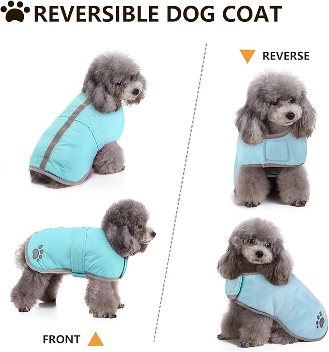 Queenmore Dog Winter Coat, Fleece Puffer Dog Down Vest, Cold Weather Pet Jacket for Dogs, Waterproof Reflective Reversible Dog Sweater Clothes for Small, Medium and Large Dogs (Light Blue, L)