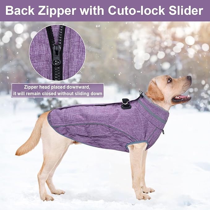 Malier Dog Coat, Reflective Dog Jacket Waterproof Windproof Puppy Cold Weather Coats with Harness Built in, Winter Extra Warm Pet Coat Fleece Vest for Small Large Pets and Puppy (Purple, XX-Large)