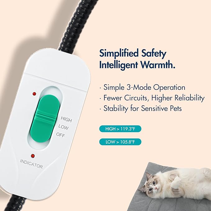 Dog Heating Pad (48"x28") - Waterproof Electric Heated Mat & Pet Bed for Indoor and Outdoor Use, Chew Resistant Cord, Machine Washable Cover with Wheat Pattern Quilting, for Cats and Pets