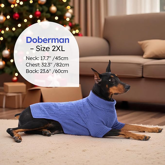 ASENKU XL Dog Sweater, Dogs Sweaters for Extra Large Dogs Girls Boys, Fall Winter Turtleneck Pullover Pet Christmas Sweatshirt, Blue XL