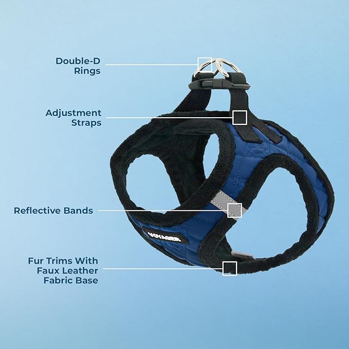 Best Pet Supplies - All Weather Mesh / Plush, Reflective, No Pull Harness for Small, Medium Dogs, Cats - Secure with Hook & Loop Fastener, Buckle, Double D-Rings - Royal Blue Faux Leather, XS