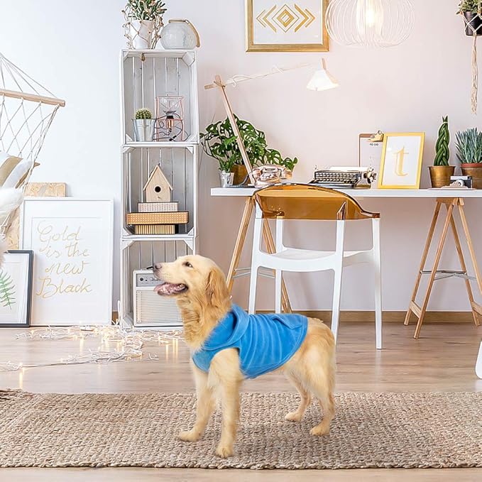 EXPAWLORER Dog Hoodie Fleece Sweater Vest, Hooded Dog Sweatshirt Fall Winter Pet Clothes with Leash Hole, Sleeveless Warm Cozy Puppy Clothing for Cat Small Medium Large Dogs Girl Boy, Blue L