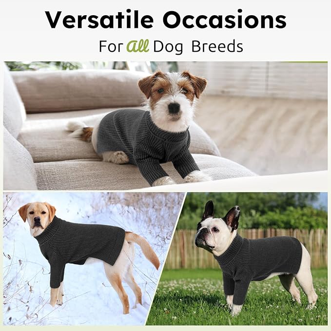 Queenmore Turtleneck Long Sleeve Knitted Sweater with Check Pattern, Warm Dog & Cat Sweater for Small to Large Pets, Charcoal Gray XS