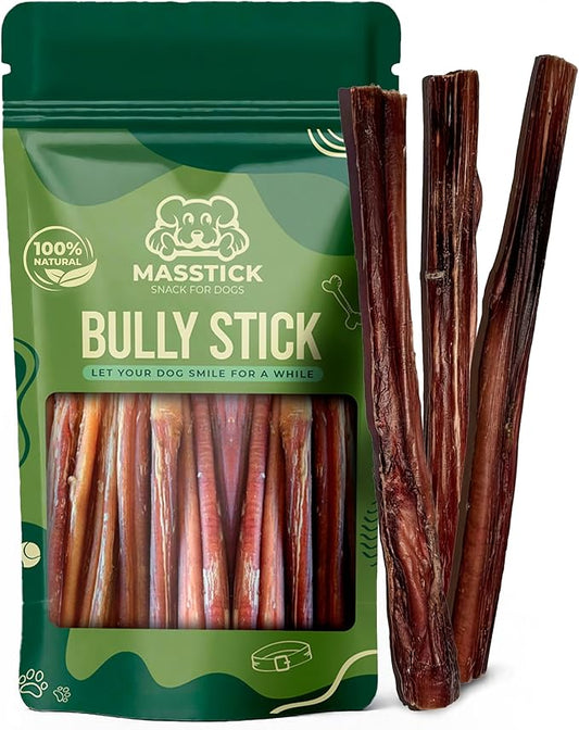 MASSTICK Bully Sticks for Dogs 4 Inch – Extra Thick, Long Lasting, Odor Free Beef Dog Chew Sticks – All Natural, Fully Digestible Treats for Small & Large Dogs – 8oz Bag