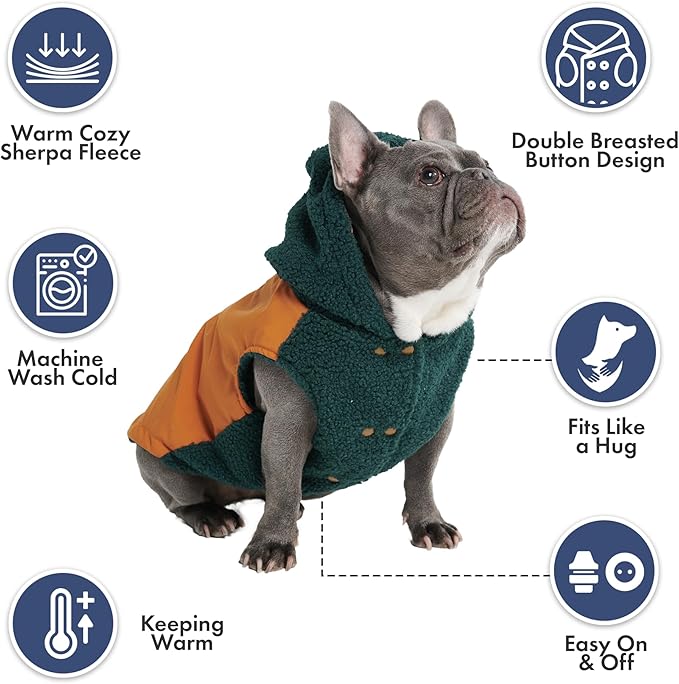 Spark Paws Reversible Dog Sweater, Sherpa Vest with Warm Fleece Lining, Warm Coat for Winter, Suitable for Small Medium, Large, XL XXL Dogs - Orange and Green - XL