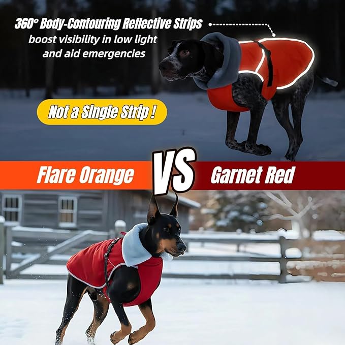 Insulated Dog Winter Jacket with 2 Layer Warmth, Hard Shell Pet Coat with Full-Body Reflective Strip, Waterproof & Thick Coats for Large Dogs with Leash Portal, Durable 3D Belly Cut Clothes(Orange, L)
