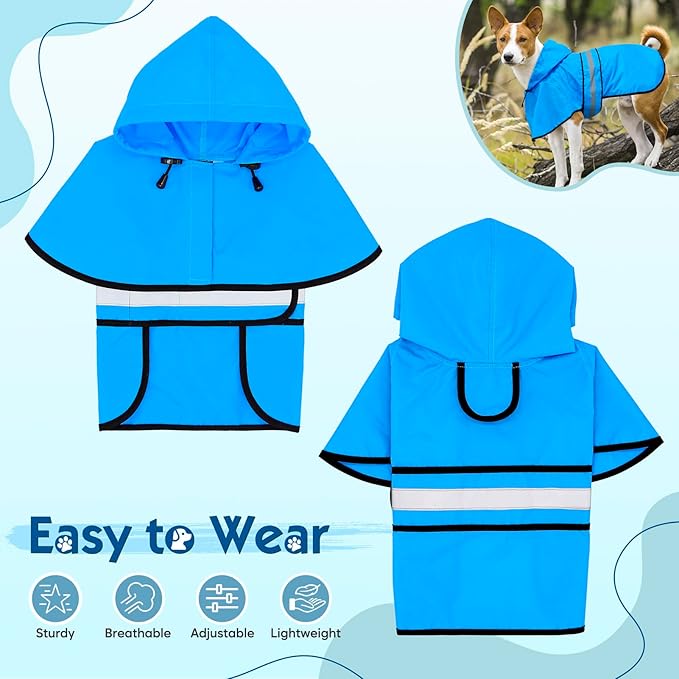Weesiber Dog Raincoat, Waterproof Dog Rain Jacket with Leash Hole, Hooded Puppy Rainwear Poncho Slicker for Walking (M, Blue)