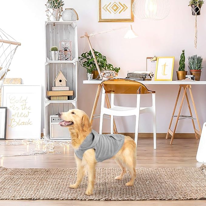 EXPAWLORER Dog Hoodie Fleece Sweater Vest, Hooded Dog Sweatshirt Fall Winter Pet Clothes with Leash Ring, Sleeveless Warm Cozy Puppy Clothing for Cat Small Medium Large Dogs Girl Boy, Grey M
