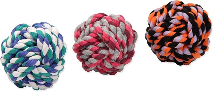 Mammoth Flossy Chews Monkey Fist Ball Premium Cotton-Poly Rope Dog Toy Interactive & Fetch Toy for Small Dogs - Small 3.75" - Assorted Colors