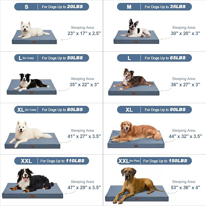 Outdoor Large Washable Dog Bed, Orthopedic Egg Crate Foam Dog Crate Mat for Large Dogs with Removable Oxford Cooling Cover, Blue