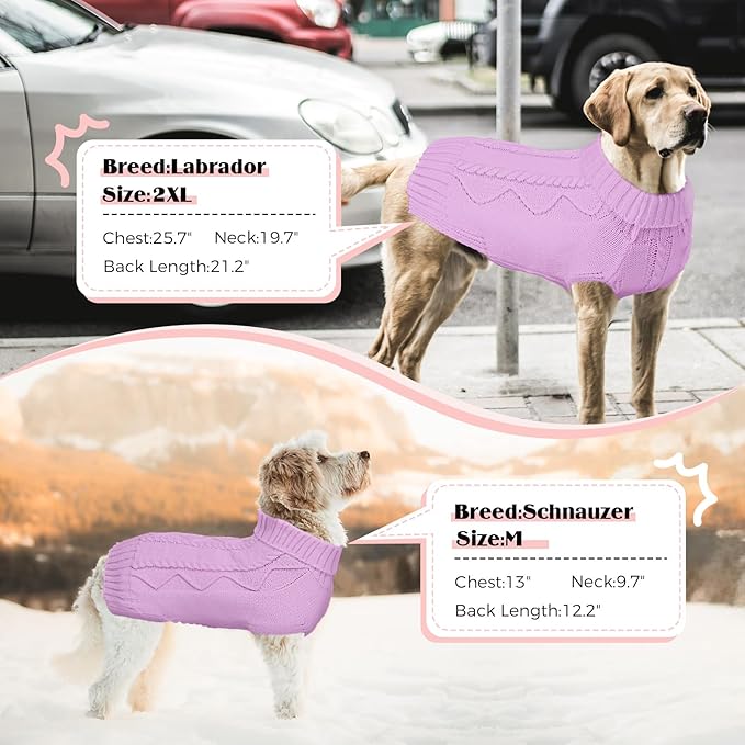 Dog Sweaters for Small Medium Large Dogs Girl, Soft Warm Turtleneck Pup Dogs Shirt, Double Knitting Collar for Outdoor Playing, Warm Dog Clothes (XS,Purple)
