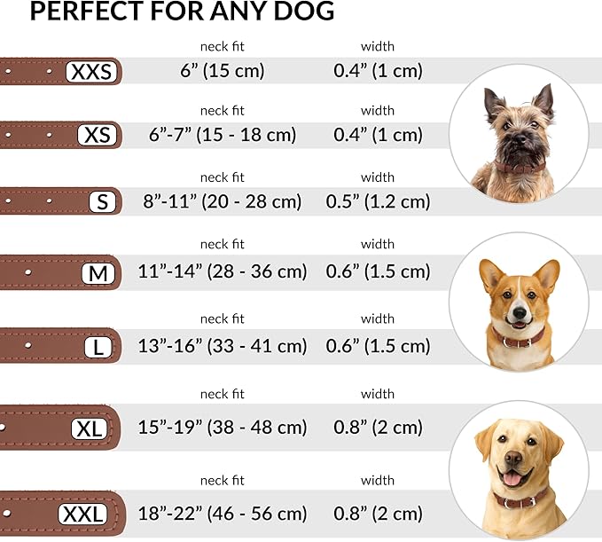 CollarDirect Rolled Leather Dog Collar, Soft Padded Round Puppy Collar, Handmade Genuine Leather Collar Dog Small Large Cat Collars 13 Colors (6-7 Inch, Cinnamon Textured)