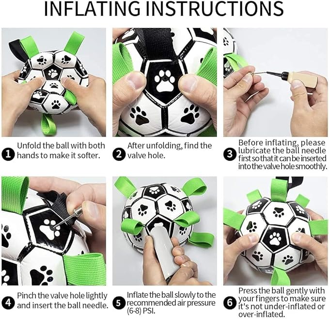 QDAN Dog Toys for Small Medium Puppy, Soccer Ball for Dogs with Straps, Dog Herding Balls, Birthday Toy Gifts, (Black Greem, 6 Inch)