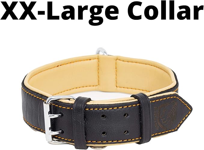 Riparo Dog Collars for Medium Dogs, Genuine Leather Dog Collar, Medium Dog Collar (M: 1" Wide for 13.5”-17.5” Neck, Black/Orange Thread)