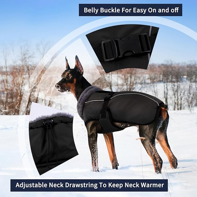 IECOii Extra Warm Dog Coat - Reflective, Adjustable Jacket with Buckle, Fleece Turtleneck for Cold Weather - Soft Winter Coat for Small, Medium, Extra Large Dogs