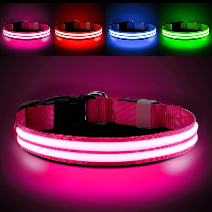PcEoTllar Lighted Dog Collars for Night, Light Up Dog Collar Rechargeable Water-Resistant Flashing LED Dog Collars Safety Glow in The Dark Dog Collars Light for Large Small Medium Dogs