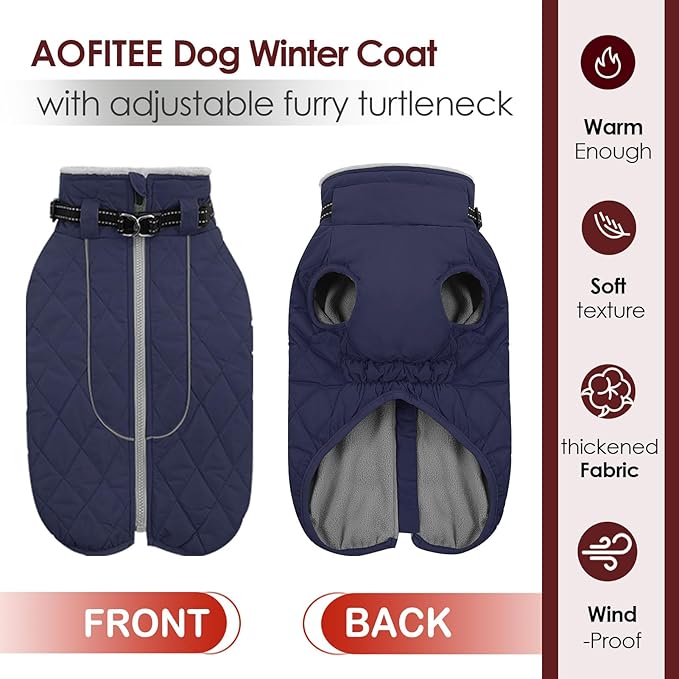 AOFITEE Winter Jacket for Extra Large Dogs, Warm Turtleneck Dog Coat with Back Zipper, Waterproof Dog Puffer Coat for Large Dogs,Winter Jacket Warm Snowsuit for Border Collie, Golden Retriever