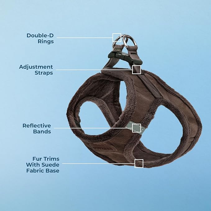 Best Pet Supplies - All Weather Mesh/Plush, Reflective, No Pull Harness for Small, Medium Dogs, Cats - Secure with Hook & Loop Fastener, Buckle, Double D-Rings - Chocolate Suede, M