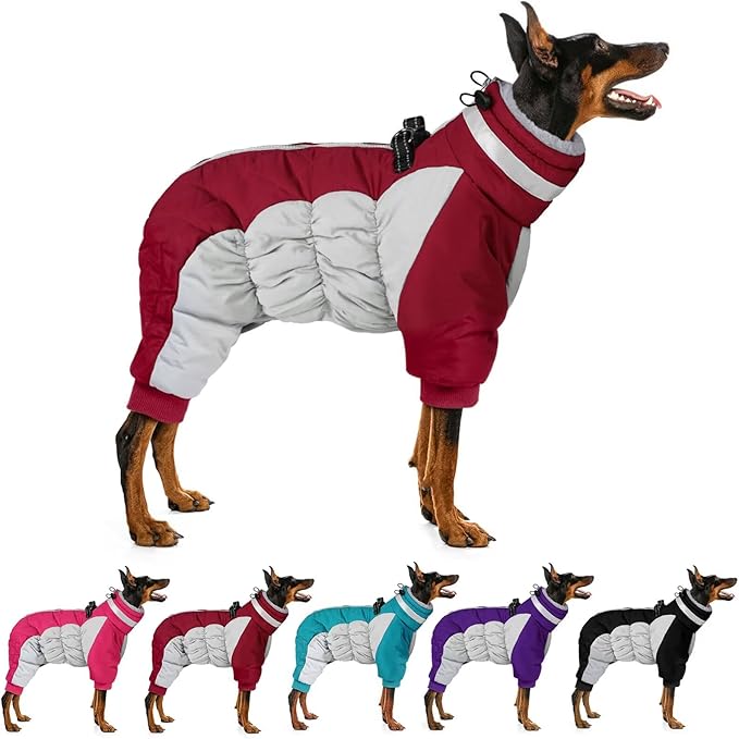 MIGOHI Full Body Dog Coat - Warm Reflective Small Dog Winter Coat with Harness, Turtleneck Fleece Jacket for Dogs,Four-Leg Windproof Puffer Jackets Snowsuit with Zipper for Small Medium Large Dogs,XS