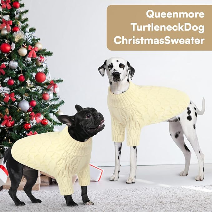 Queenmore Dog Sweaters for Large Dogs Girls Boys,Warm Pullover Extra Large Dog Sweater,Dogs Christmas Sweaters,Classic Turtleneck Thick Clothes for Extra Large Pets, Pitbull, Boxer(Beige,2XL)