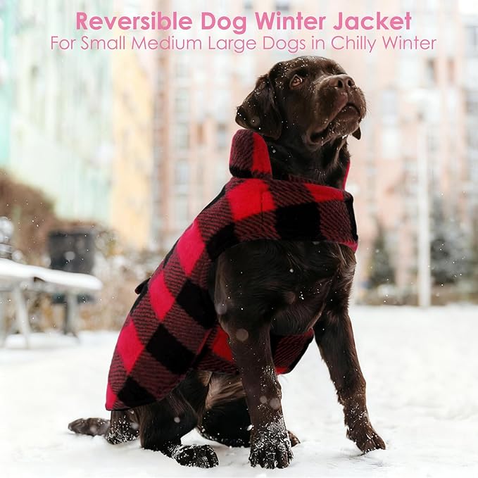 AOFITEE Dog Coat Plaid Dog Winter Coat for Large Dogs, Warm Dogs Jacket Christmas Sweater, Waterproof Pet Puffer Jacket, Reversible Pet Cold Weather Coats for Small Medium Large Pets, Red XXL