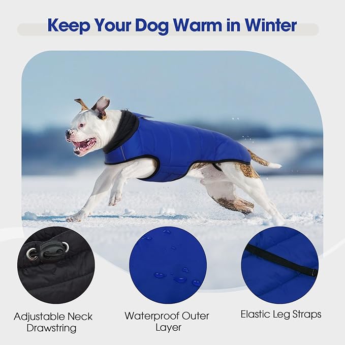 IDOMIK Dog Winter Coat, Warm Waterproof Dog Puffer Jacket with Harness Hole, Adjustable Reflective Snow Jacket Vest with Turtleneck, Pet Cold Weather Coats for Small Dogs,Blue,S
