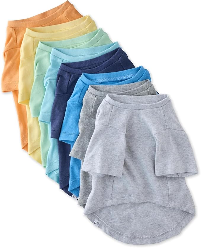 Toby II - The Perfect Tee, 8 Pack Short Sleeve Pet T-Shirt 100% Organic Cotton Tees Clothes for Small, Medium, Large Dogs, Rainbow Blue, XX-Large