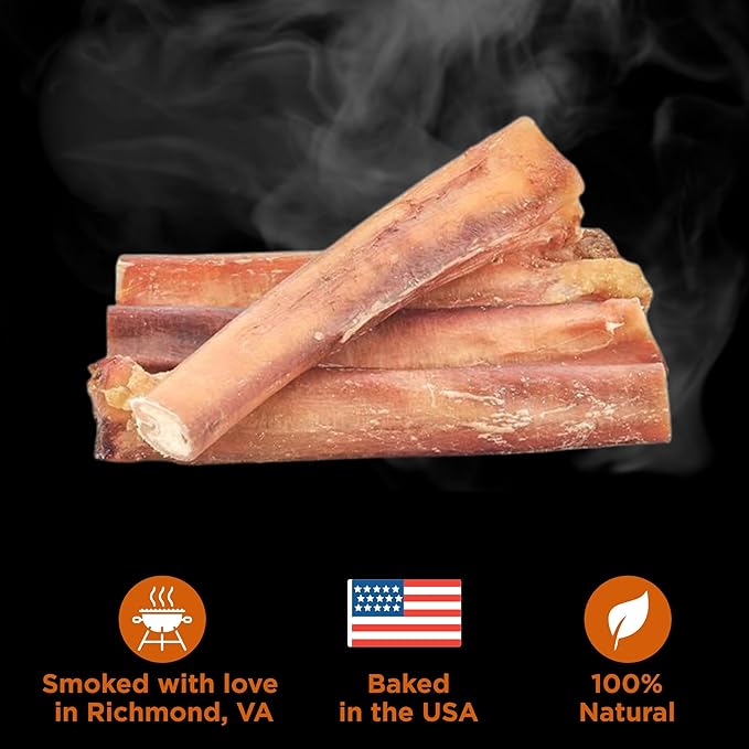 Best Bully Sticks Hickory Smoked Jumbo 6 Inch Bully Sticks - 12 Count (Pack of 1) - Natural, Grain and Odor-Free, Smoky Aroma, No Additives, Grass-Fed