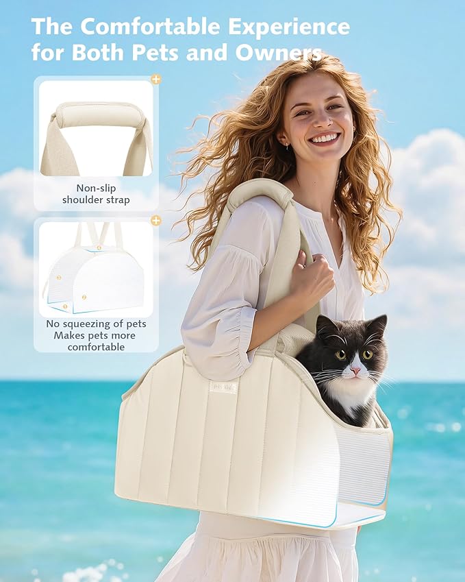 Pecute Dog Purse Carrier, Dog Carriers for Small Dogs with Cotton Soft Sided, Cat Carrier with Large Pockets, Comfortable Pet Carrier for Rabbit, Suitable for Travel, Subway, Veterinary, White