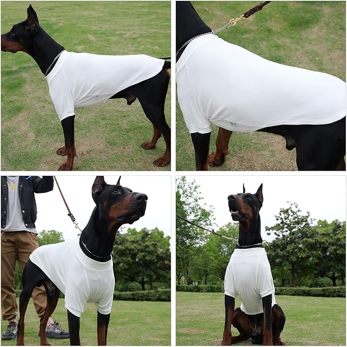 Lovelonglong Ribbed Dog T-Shirt Cotton Knitted Dog Sweaters for All Season Pet T-Shirts for Large Medium Small Dogs Off White M