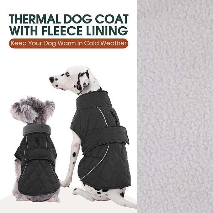 Kuoser Extra Warm Dog Jacket, Windproof Cold Weather Coats for Small Dogs, Fleece Lined Turtleneck Dog Snowsuit, Reflective Adjustable Pet Winter Coat, Dark Grey S