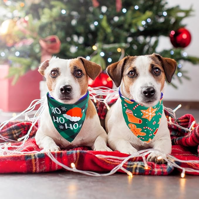 SCENEREAL Christmas Dog Bandanas 2 Pack, Puppy Snowman Xmas Triangle Bibs Handkerchief, Reversible Holiday Dog Bandana for Boy and Girl, Premium Pet Scarf for Small Medium Large Dogs XL