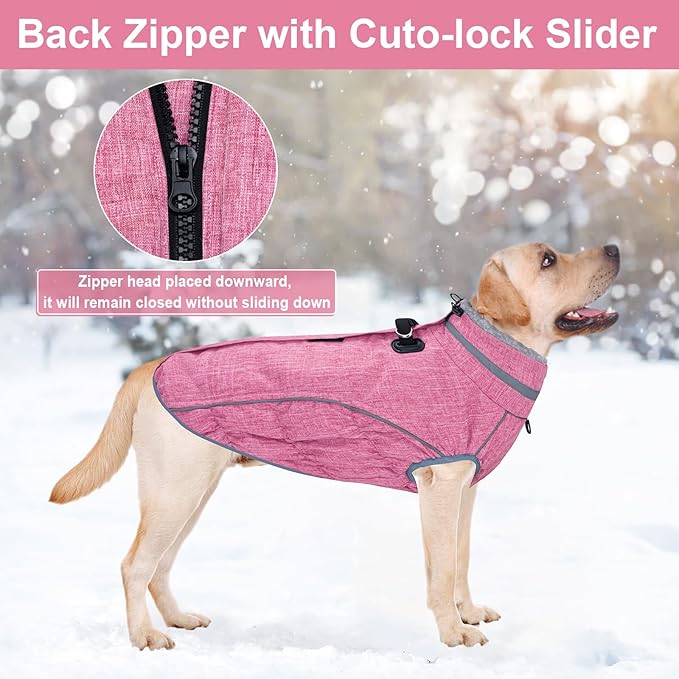 Malier Dog Coat, Reflective Dog Jacket Waterproof Windproof Puppy Cold Weather Coats with Harness Built in, Winter Extra Warm Pet Coat Fleece Vest for Small Large Pets and Puppy (Pink, X-Large)