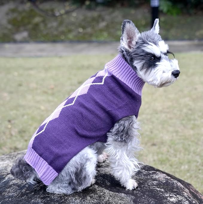 Argyle Knit Pet Sweaters Clothes for Small Dogs, Classic Purple Small (S) Size