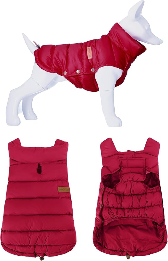 SPACE LION Dog Puffer Jacket, Down Winter Coat, Durable Outdoor Coat for Cold and Windy Conditions, Waterproof, Lightweight Jacket, Adjustable Fit for Small, Medium, Large Dogs(Red,28/4XL)