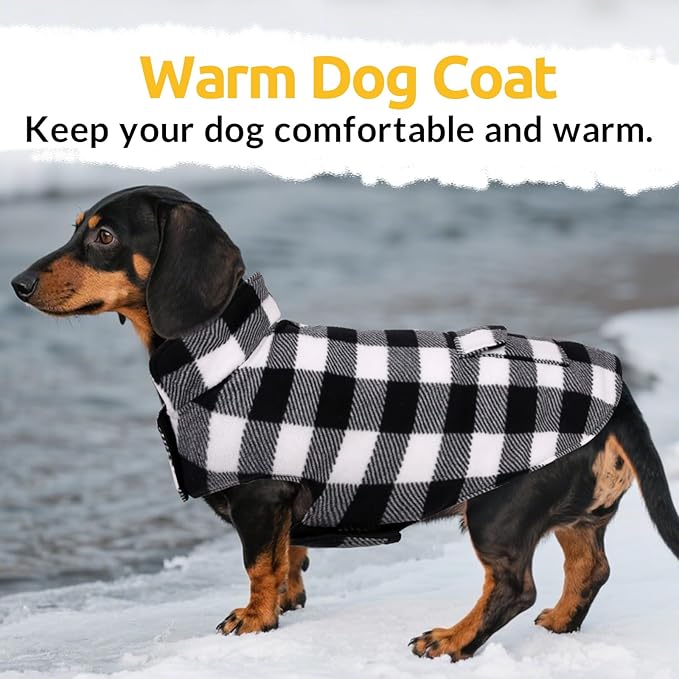 ASENKU Dog Winter Coat, Fleece Doggie Jacket Plaid Reversible Vest Waterproof Windproof Cold Weather Clothes for Small Medium Large Dogs (M, White)