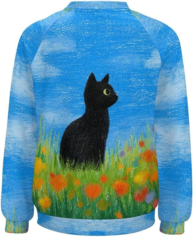 Abstract Cute Cat Shirts for Women Long Sleeve Lady Crewneck Pullover Sweatshirt Fall Winter Oversized Tops