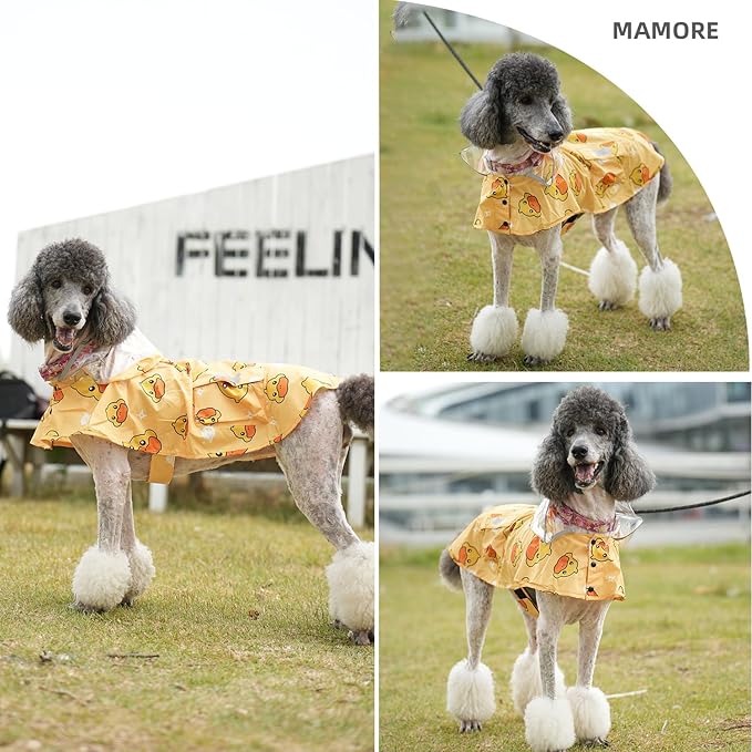Dog Raincoat,Waterproof Rain Poncho with Hoodie, High Reflective Adjustable Pet Rain Jacket with Leash Hole for Small Medium and Large Dogs (Yellow Duck, XX-Large)