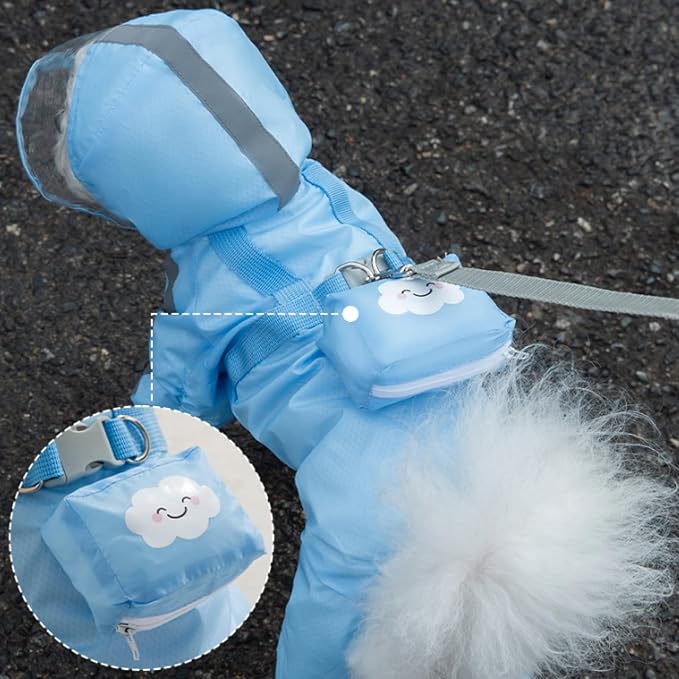 Full Coverage Small Dog Raincoat, Waterproof with Four-Leg Protection, Ideal for Teddy Bears, Includes Waterproof Mini Backpack (Blue, X-Small(Suggest Weight 1.3-3.3lb))