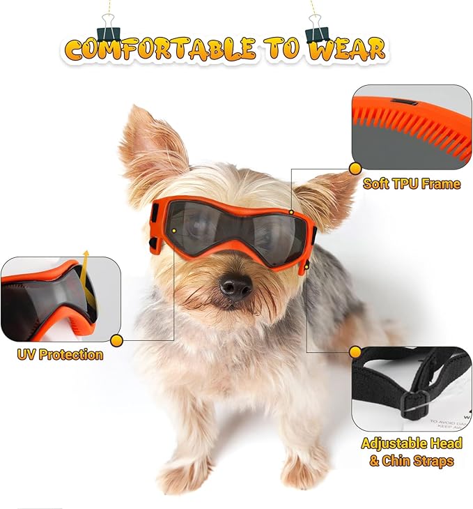 PETLESO Dog Goggles Medium Breed, Dog Sunglasses Small Breed Eye Sun Light Protection, UV Protection Goggles for Pet with Adjustable Straps, Medium Orange